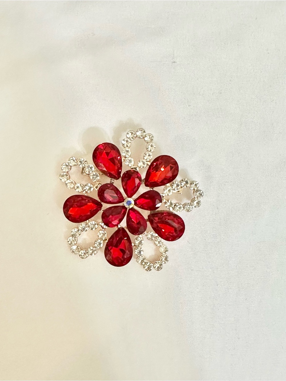 Elegant Red Crystal Floral Brooch